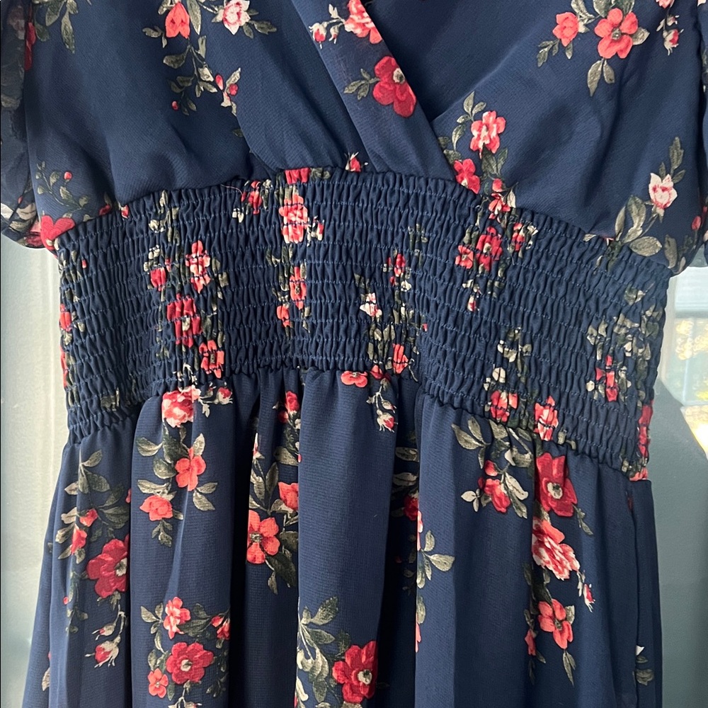 Long dark blue altar’d state dress with floral print size large - Picture 4 of 5